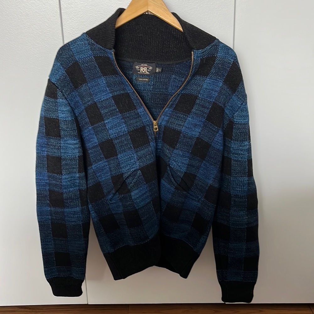 RRL Zip Up Buffalo Plaid Cardigan Sweater